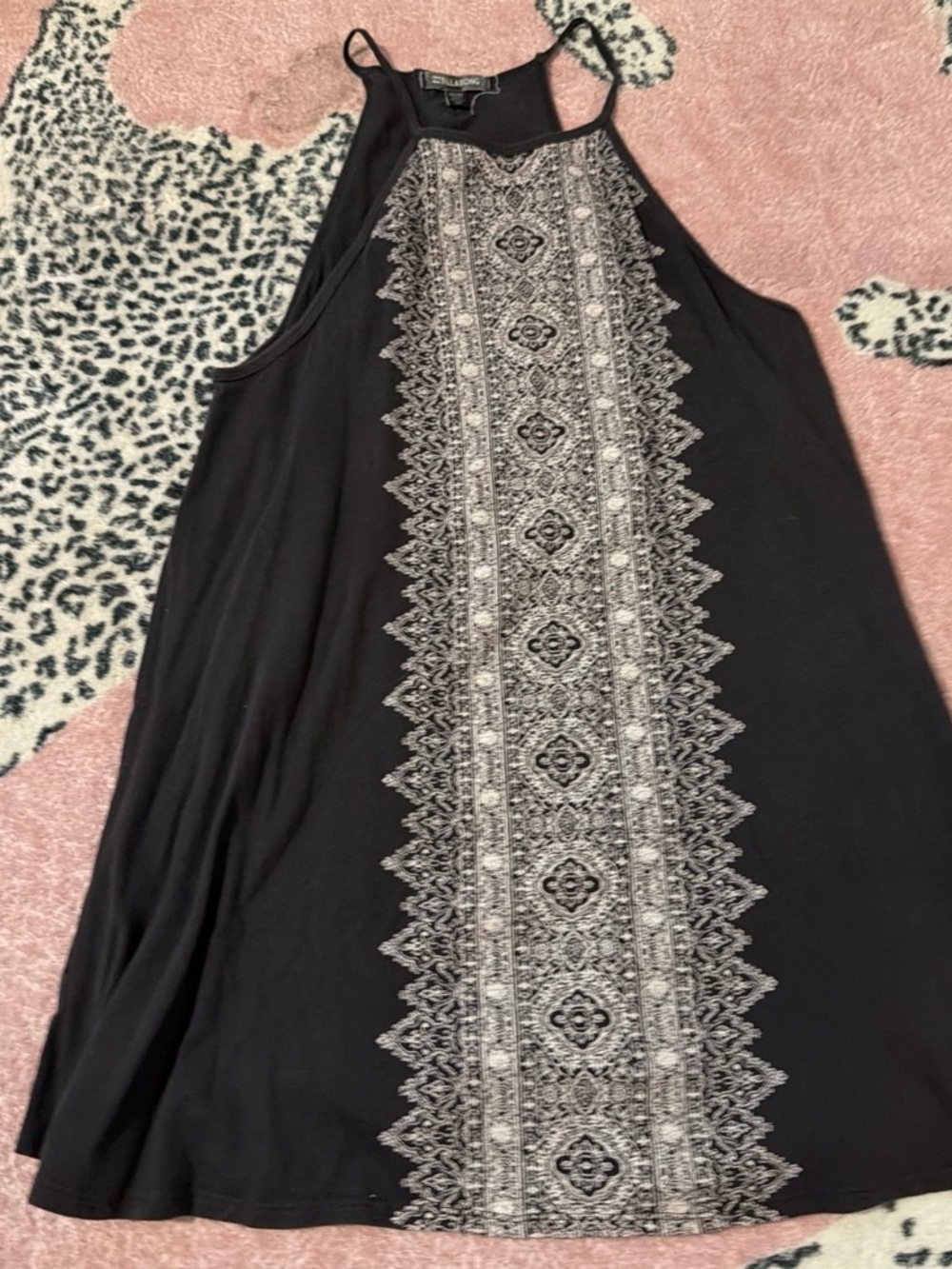 Black Sleeveless dress with Center Embroidered Panel - Billabong
